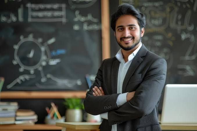 Portrait of a male educator paired with an unverified chemistry profile